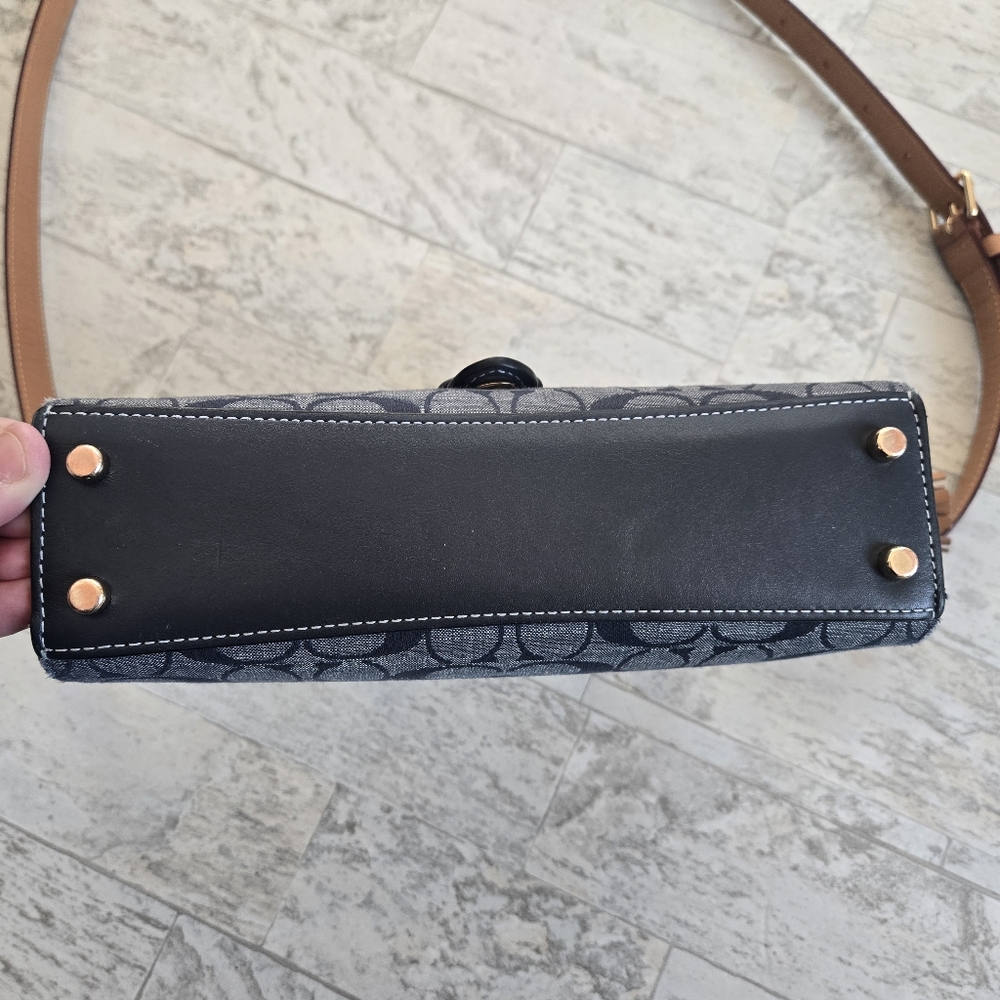 Coach Navy Signature Canvas Crossbody with Tan Leather Trim - Picture 6 of 14